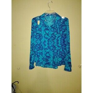 LAMOUR Floral Print Cut-out Cold Shoulder Shirt Turquoise, Purple XL Whimsigoth